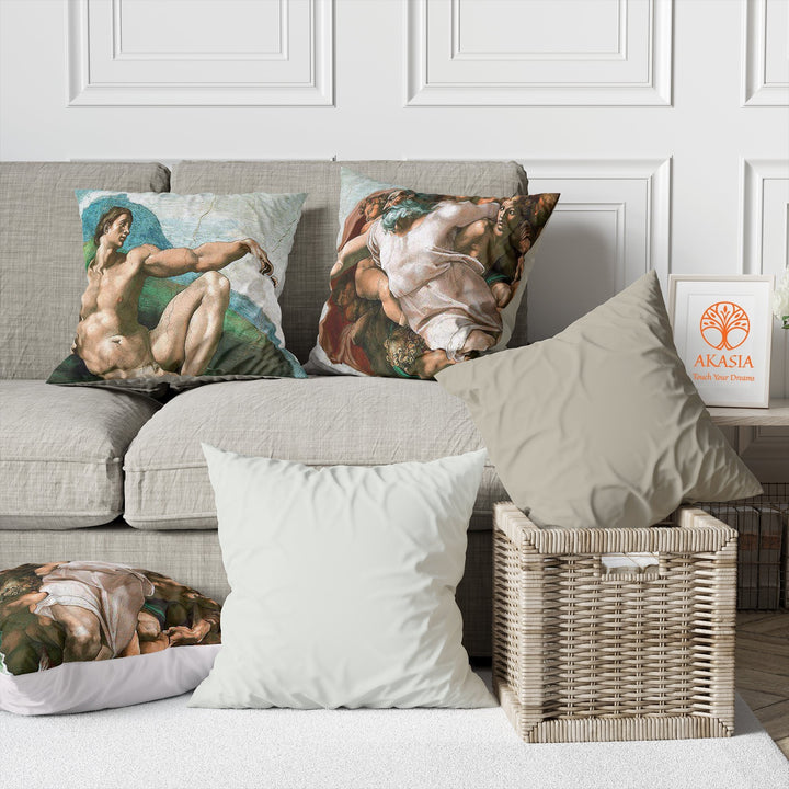 The Creation of Adam by Michelangelo Pillow Cover|Decorative Cushion Case|Masterpiece Pillow Top|Boho Bedding Decor|Outdoor Cushion Case