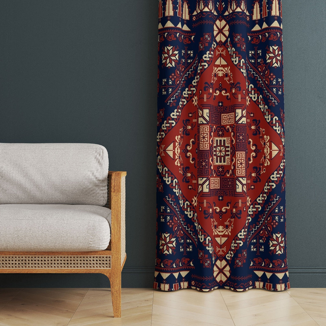 Southwestern Curtain|Thermal Insulated Rug Design Panel Window Curtain|Ethnic Aztec Living Room Curtain|Terracotta Bohemian Window Decor