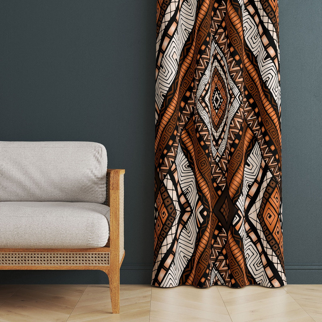 Ethnic Geometric Curtain|Thermal Insulated Boho Panel Window Curtain|Rug Design Stylish Living Room Curtain|Abstract Authentic Window Decor