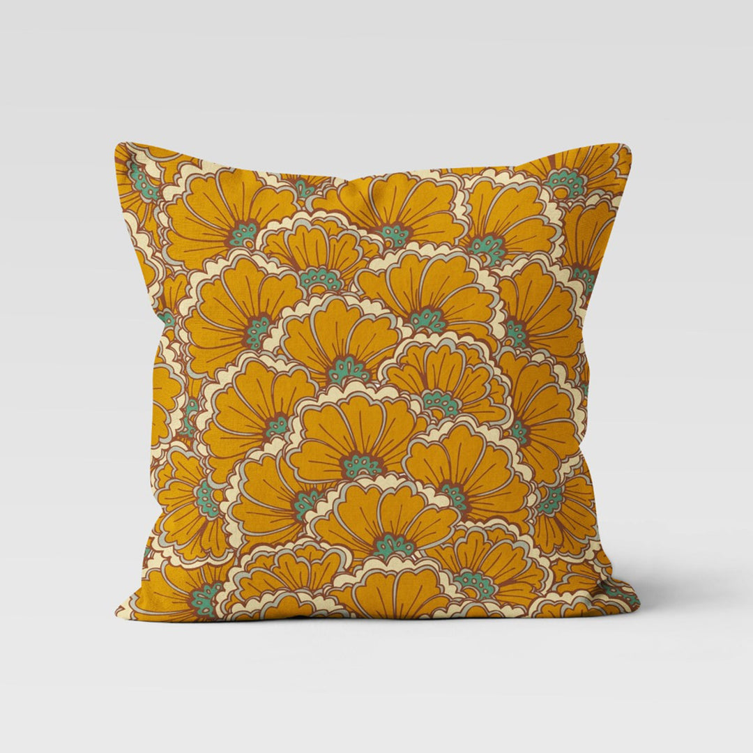 Orange Floral Pillow Cover|Summer Cushion Case|Decorative Throw Pillowtop|Boho Bedding Decor|Housewarming Farmhouse Style Pillow Case