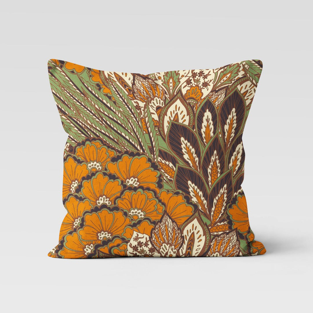 Orange Floral Pillow Cover|Summer Cushion Case|Decorative Throw Pillowtop|Boho Bedding Decor|Housewarming Farmhouse Style Pillow Case