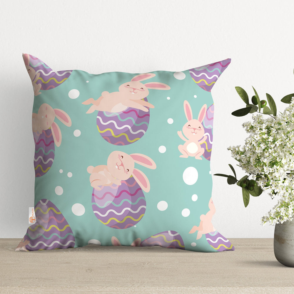 Easter Pillow Cover|Easter Cushion Case|Bunny Pillowtop|Egg Print Pillowcase|Boho Bedding Decor|Spring Throw Pillowcase|Outdoor Cushion Case