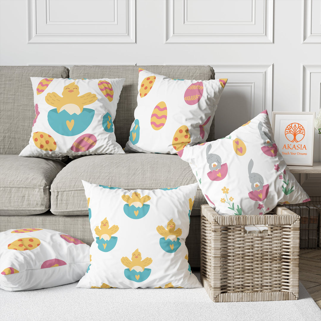 Easter Pillow Cover|Chick Cushion Case|Bunny Pillowtop|Egg Print Pillowcase|Boho Bedding Decor|Spring Throw Pillowcase|Outdoor Cushion Case