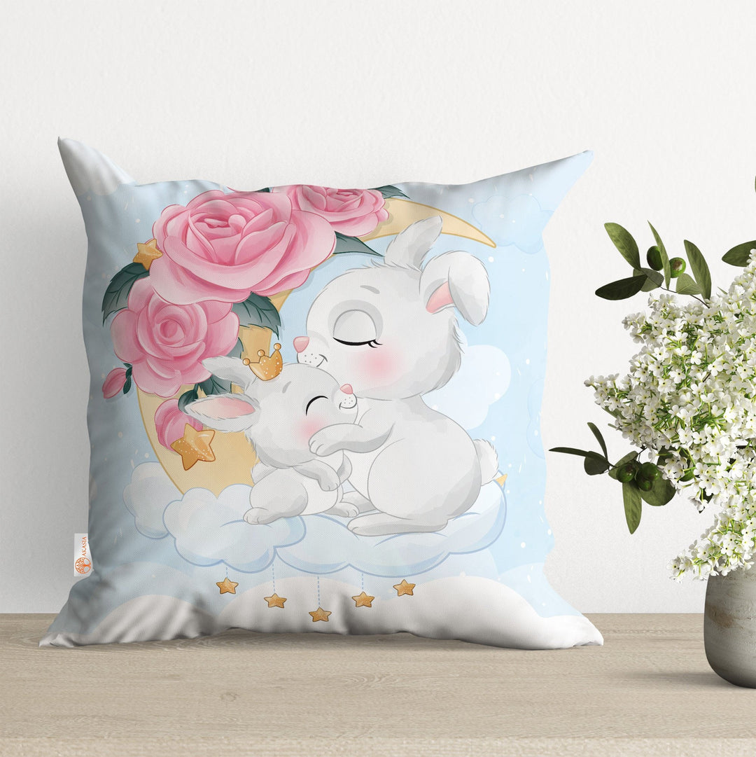 Bunny Pillow Cover|Easter Cushion Case|Floral Bunny Pillowtop|Easter Pillowcase|Boho Bedding Decor|Spring Throw Pillowcase|Outdoor Cushion