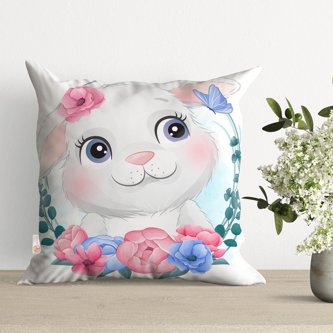 Bunny Pillow Cover|Easter Cushion Case|Floral Bunny Pillowtop|Easter Pillowcase|Boho Bedding Decor|Spring Throw Pillowcase|Outdoor Cushion