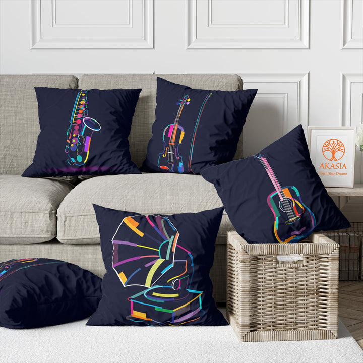 Musical Instrument Pillowtop|Saxophone Cushion Case|Violin Pillowtop|Gramophone Pillow|Guitar Pillowcase|Outdoor Cushion Case|Throw Pillow