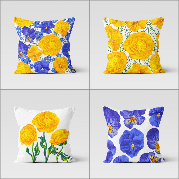 Yellow Blue Floral Pillow Cover|Rose Print Cushion Case|Decorative Throw Pillowcase|Summer Home Decor|Housewarming Cushion|Porch Pillow Top