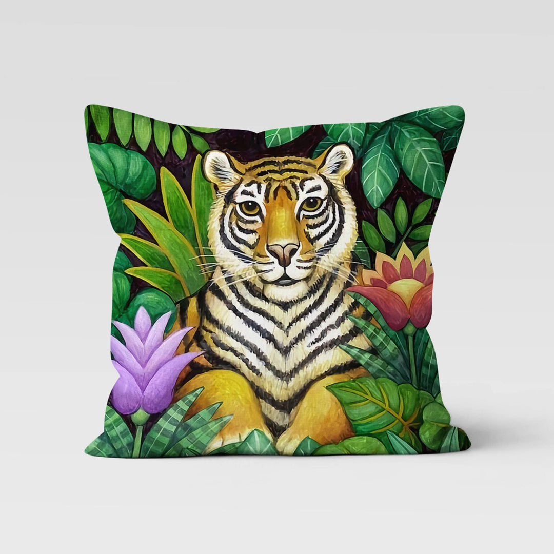 Plants Pillow Cover|Green Leaves Cushion Case|Tropical Leaf Decor|Decorative Pillowtop|Boho Floral Decor|Housewarming Tiger Print Cushion