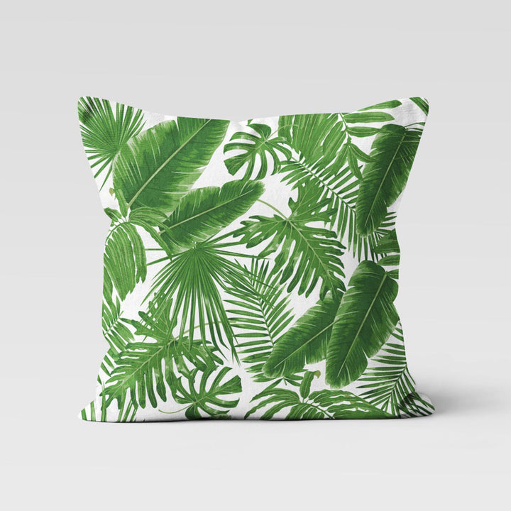 Tropical Plants Pillow Cover|Green Leaves Pillowtop|Floral Cushion Case|Decorative Throw Pillow Case|Green and White Decor|Summer Cushion