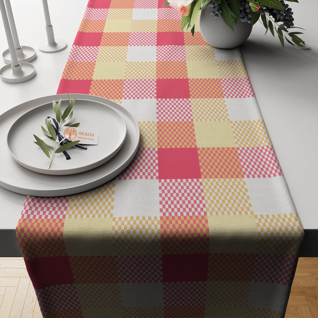 Plaid Table Runner|Geometric Tablecloth|Decorative Tabletop|Check Home Decor|Abstract Kitchen Decor Gift|Housewarming Table Centerpiece