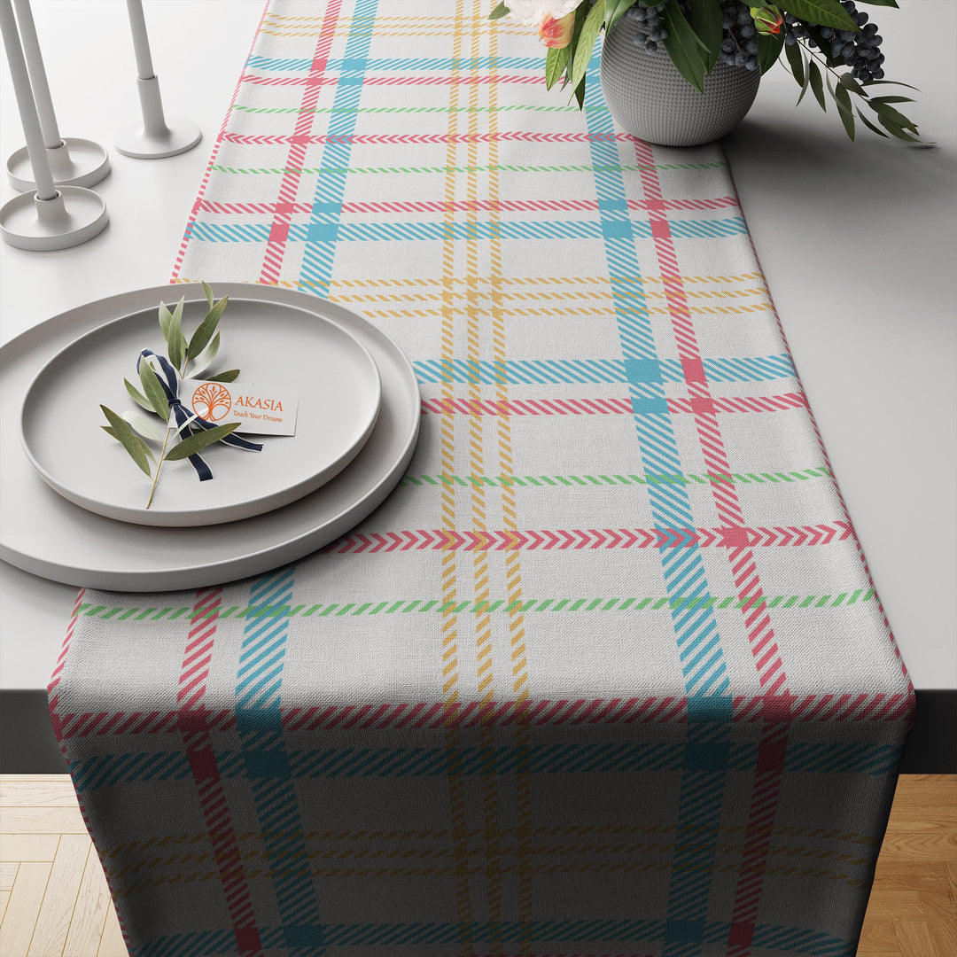 Plaid Table Runner|Geometric Tablecloth|Decorative Tabletop|Check Home Decor|Abstract Kitchen Decor Gift|Housewarming Table Centerpiece