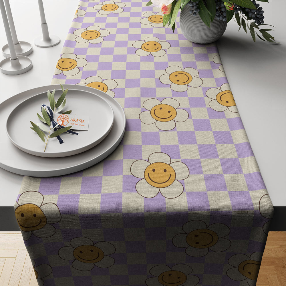 Daisy Table Runner|Floral Tablecloth|Decorative Tabletop|Plaid Home Decor|Farmhouse Kitchen Decor Gift Idea|Checkered Daisy Tablecloth