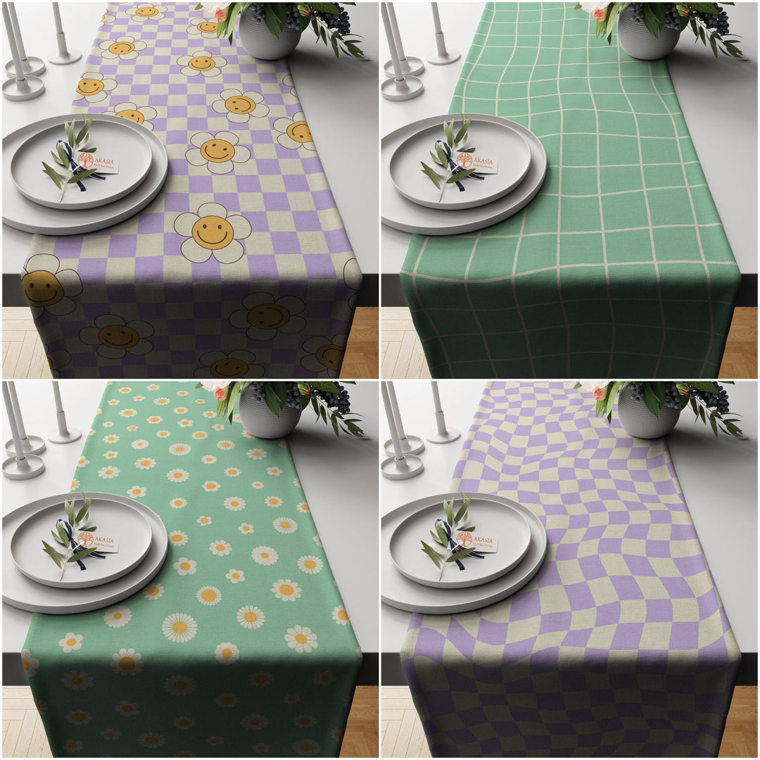 Daisy Table Runner|Floral Tablecloth|Decorative Tabletop|Plaid Home Decor|Farmhouse Kitchen Decor Gift Idea|Checkered Daisy Tablecloth