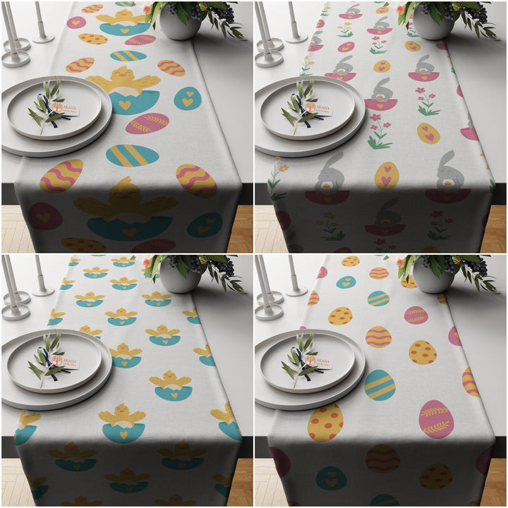 Easter Table Runner|Spring Tablecloth|Chick and Egg Print Tabletop|Bunny Home Decor|Farmhouse Kitchen Decor Gift|Housewarming Table Runner