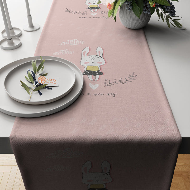 Bunny Table Runner|Spring Tablecloth|Decorative Bunny Tabletop|Easter Home Decor|Farmhouse Kitchen Decor Gift|Housewarming Table Runner