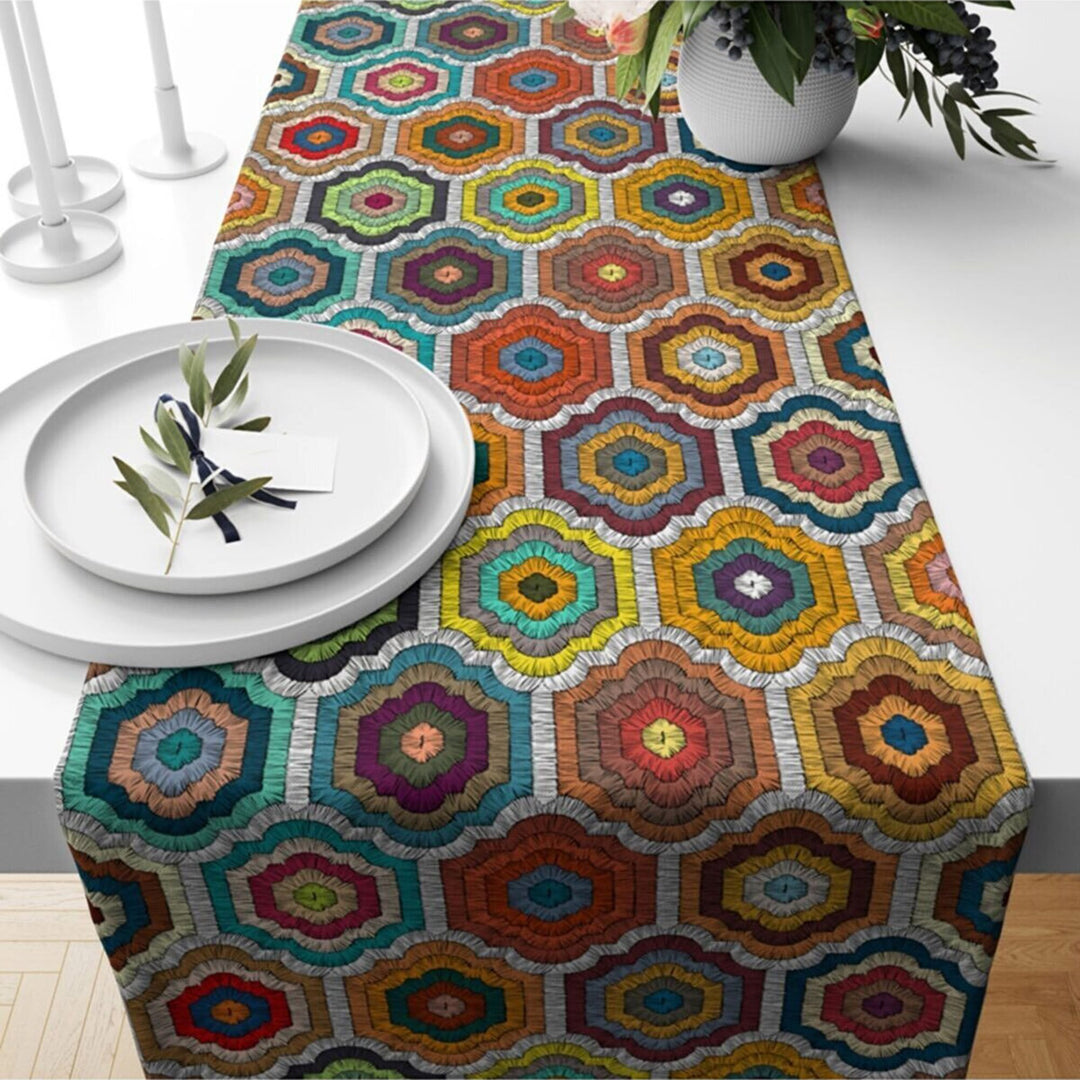 Abstract Table Runner|Geometric Tablecloth|Decorative Tabletop|Rustic Home Decor|Farmhouse Kitchen Decor Gift|Housewarming Table Runner