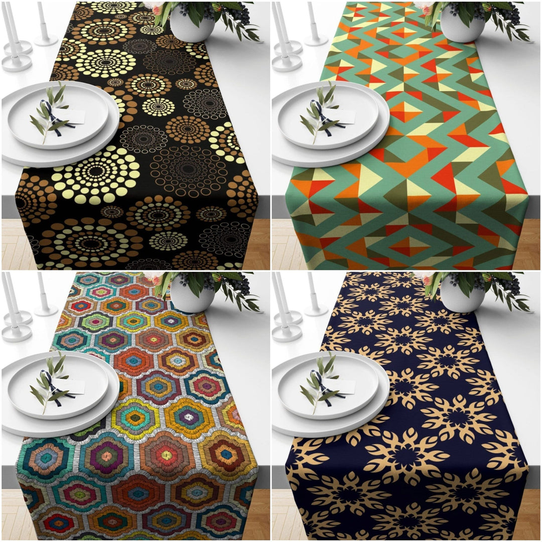 Abstract Table Runner|Geometric Tablecloth|Decorative Tabletop|Rustic Home Decor|Farmhouse Kitchen Decor Gift|Housewarming Table Runner