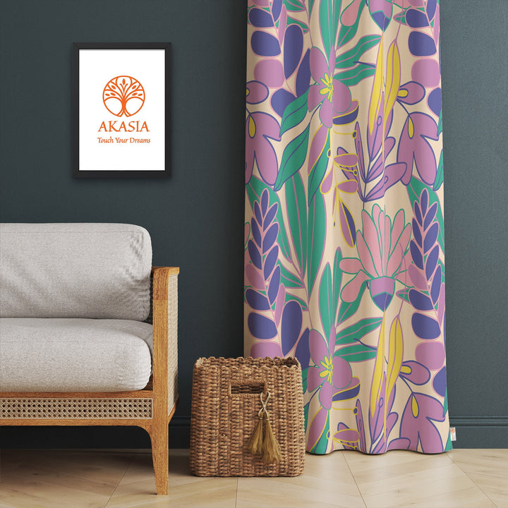 Abstract Floral Curtain|Thermal Insulated Boho Panel Window Curtain|Decorative Living Room Curtain|Housewarming Flower Print Window Decor