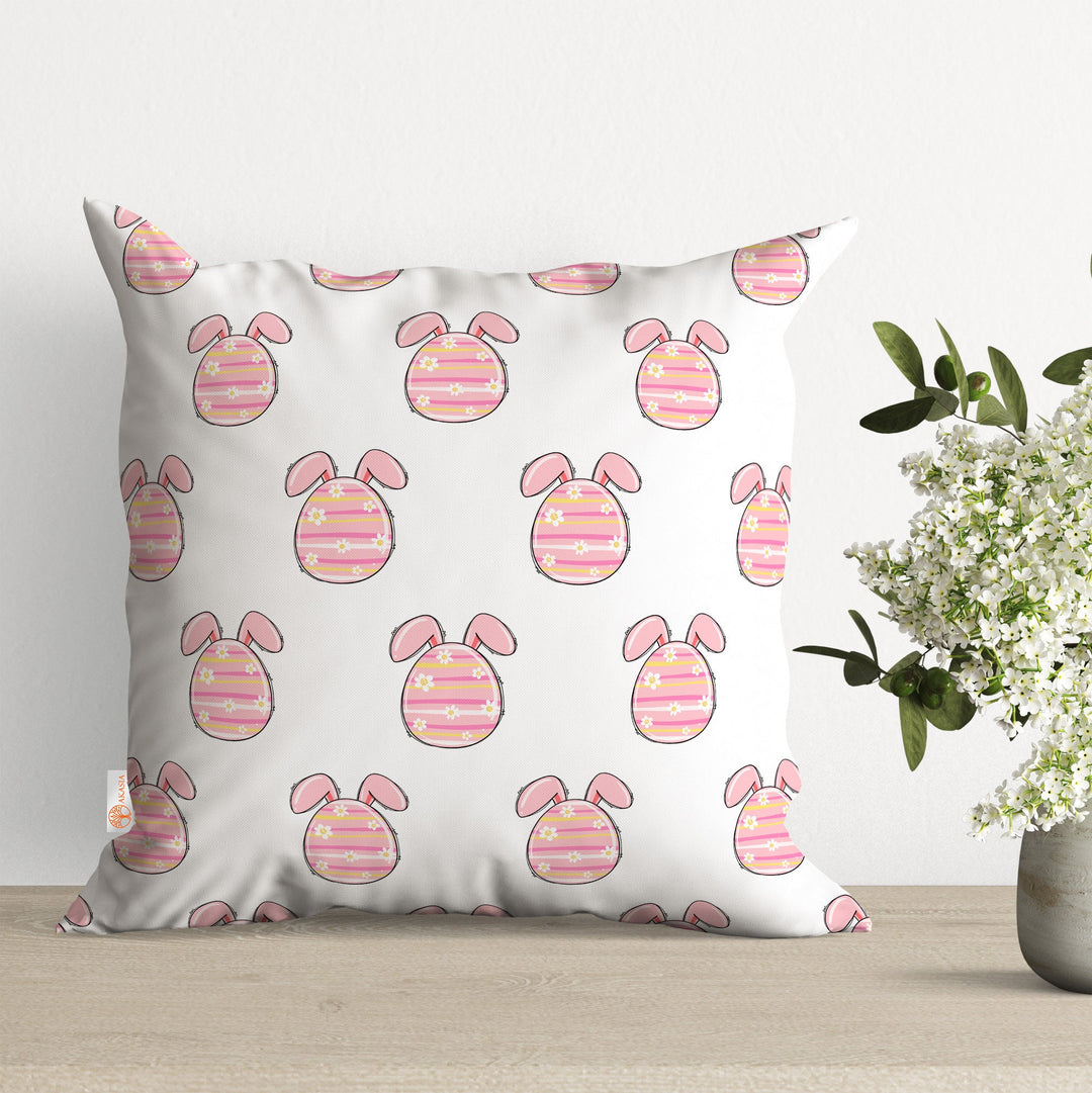 Easter Egg Pillow Cover|Bunny Ear Cushion Case|Bunny Pillowtop|Egg Print Pillowcase|Spring Trend Throw Pillowcase|Outdoor Cushion Case