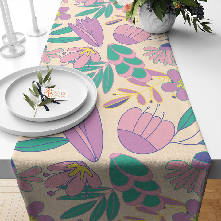 Floral Table Runner|Abstract Flower Tablecloth|Decorative Tabletop|Summer Home Decor|Farmhouse Kitchen Decor|Housewarming Dining Table Cloth