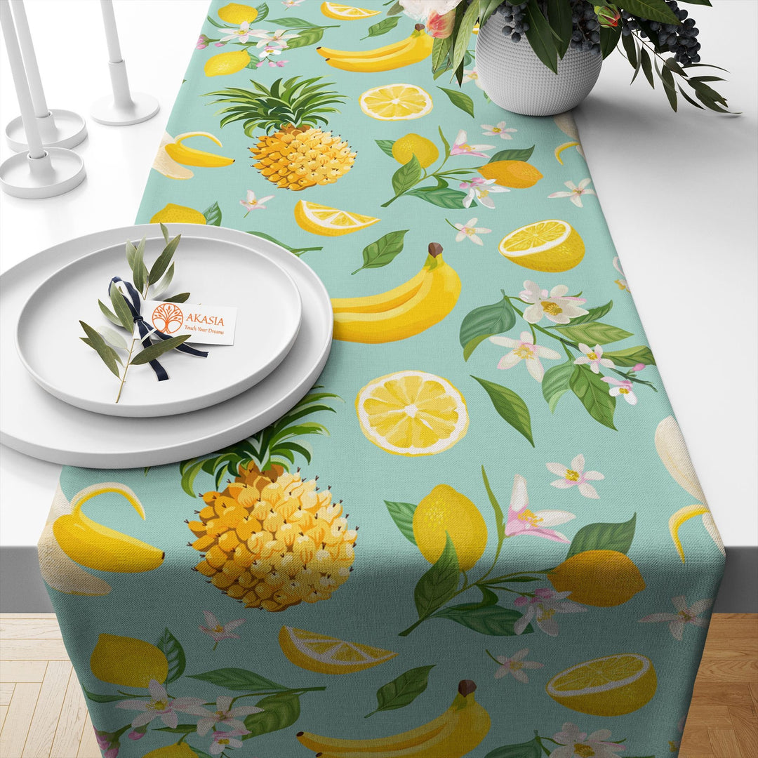 Fruit Table Runner|Dragon Fruit Tablecloth|Decorative Tabletop|Banana Home Decor|Farmhouse Kitchen Decor|Housewarming Apple Table Runner