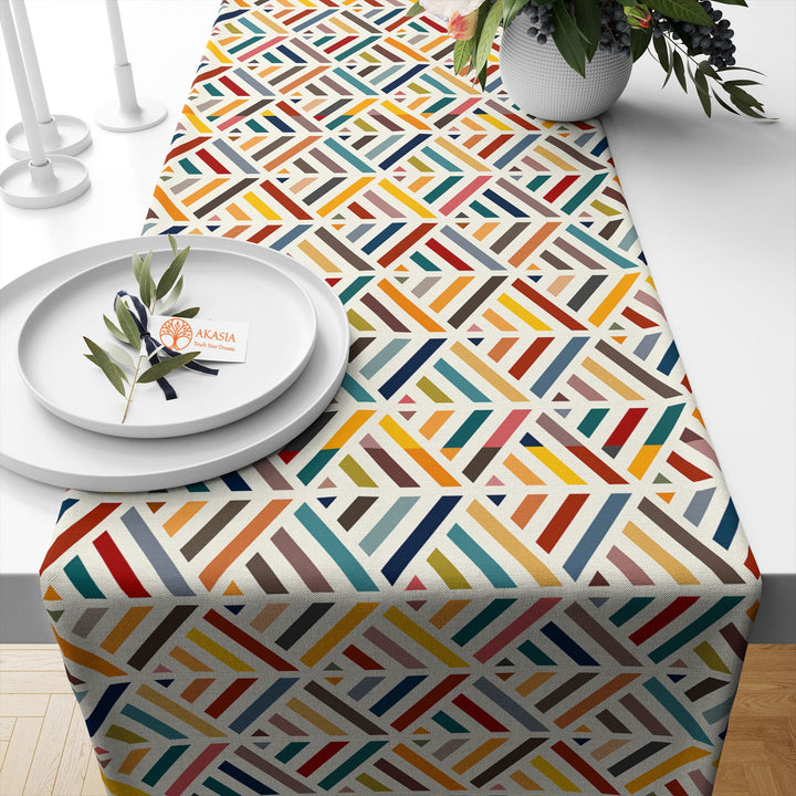 Abstract Geometric Table Runner|Colorful Tablecloth|Decorative Tabletop|Boho Home Decor|Farmhouse Kitchen Decor|Housewarming Table Runner