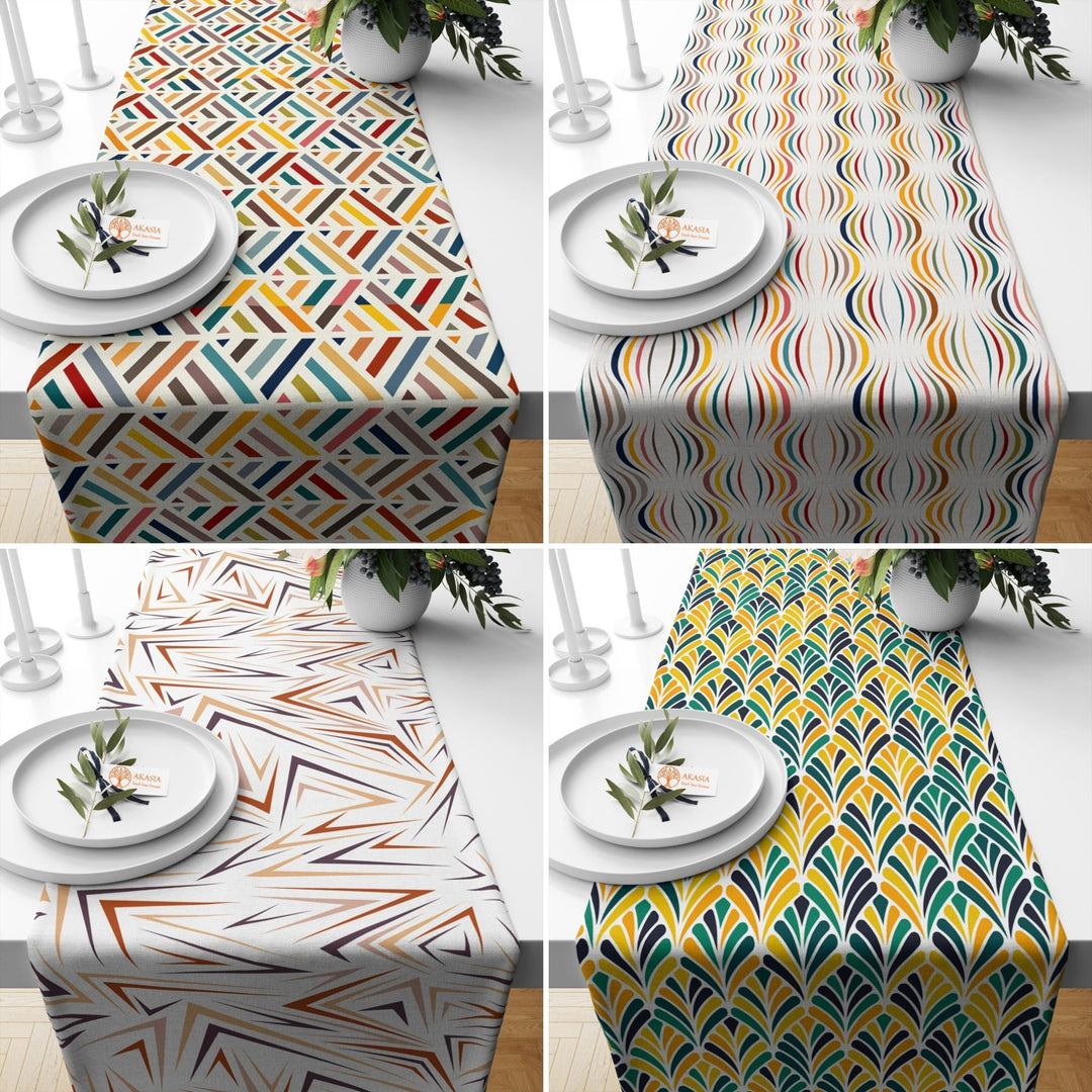 Abstract Geometric Table Runner|Colorful Tablecloth|Decorative Tabletop|Boho Home Decor|Farmhouse Kitchen Decor|Housewarming Table Runner