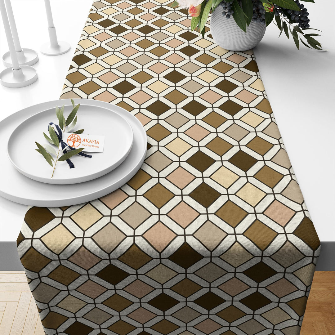 Geometric Table Runner|Square Pattern Table Top|Decorative Tabletop|Boho Home Decor|Farmhouse Kitchen Decor Gift|Modern Style Table Runner