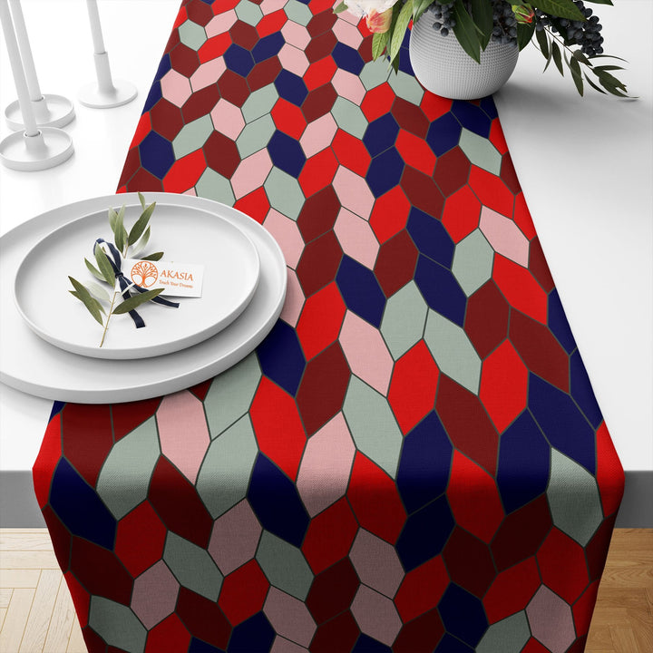 Geometric Table Runner|Abstract Tablecloth|Decorative Tabletop|Modern Home Decor|Farmhouse Kitchen Decor Gift|Housewarming Table Runner