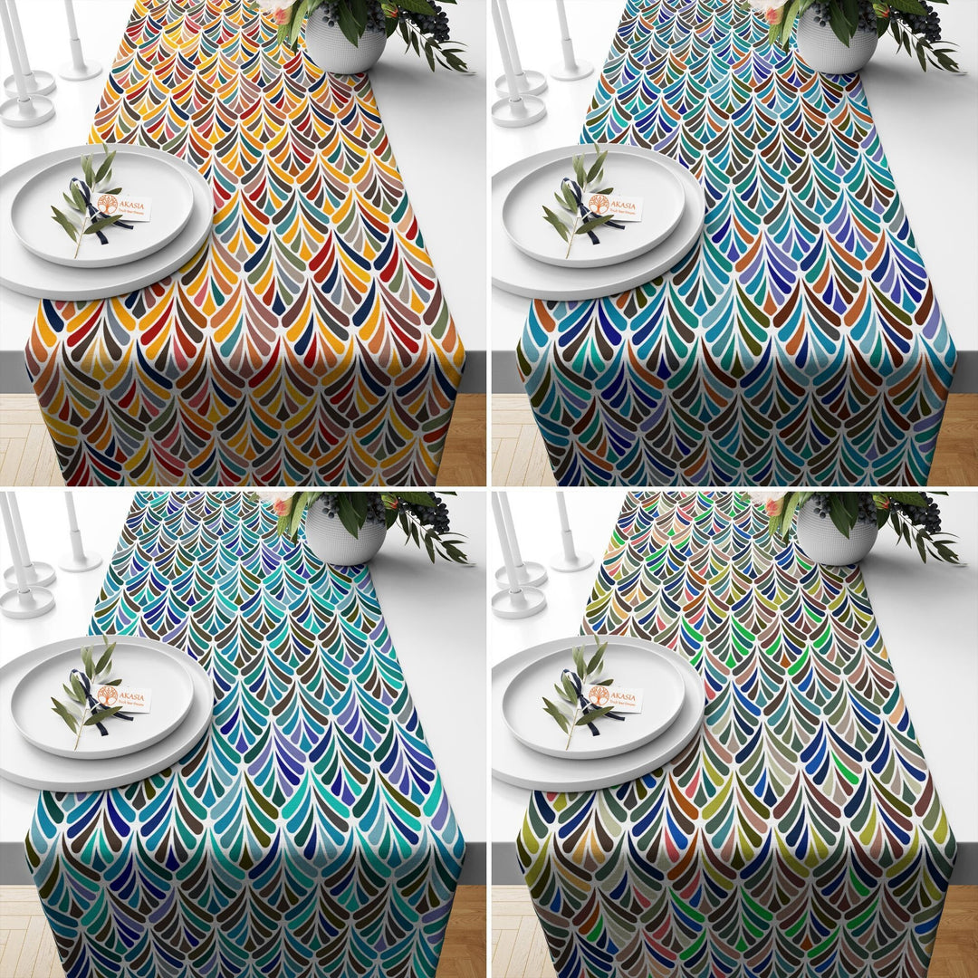 Abstract Geometric Table Runner|Boho Tablecloth|Decorative Tabletop|Stylish Home Decor|Farmhouse Kitchen Decor|Housewarming Table Runner