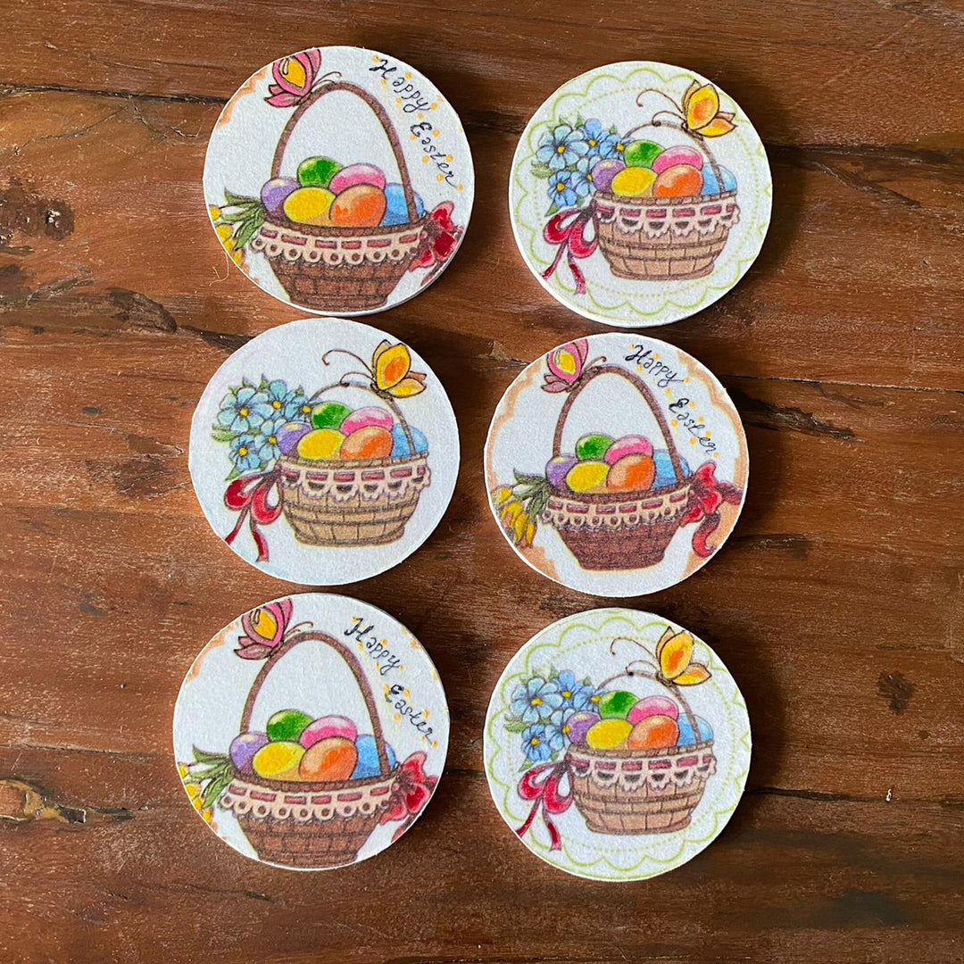 Easter Coaster Set|Set of 6 Wooden Hand Painted Happy Easter Coaster|Egg and Butterfly Mug Coaster|Handmade Gifts|Wooden Drink Coaster Set