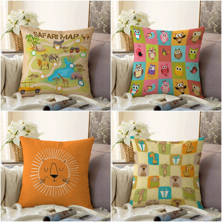 Kids Pillow Cover|Animal Print Cushion Case|Safari Pillowcase|Boho Bedding Decor|Owl Print Pillowtop|Kid Cushion Case|Sofa Throw Pillow