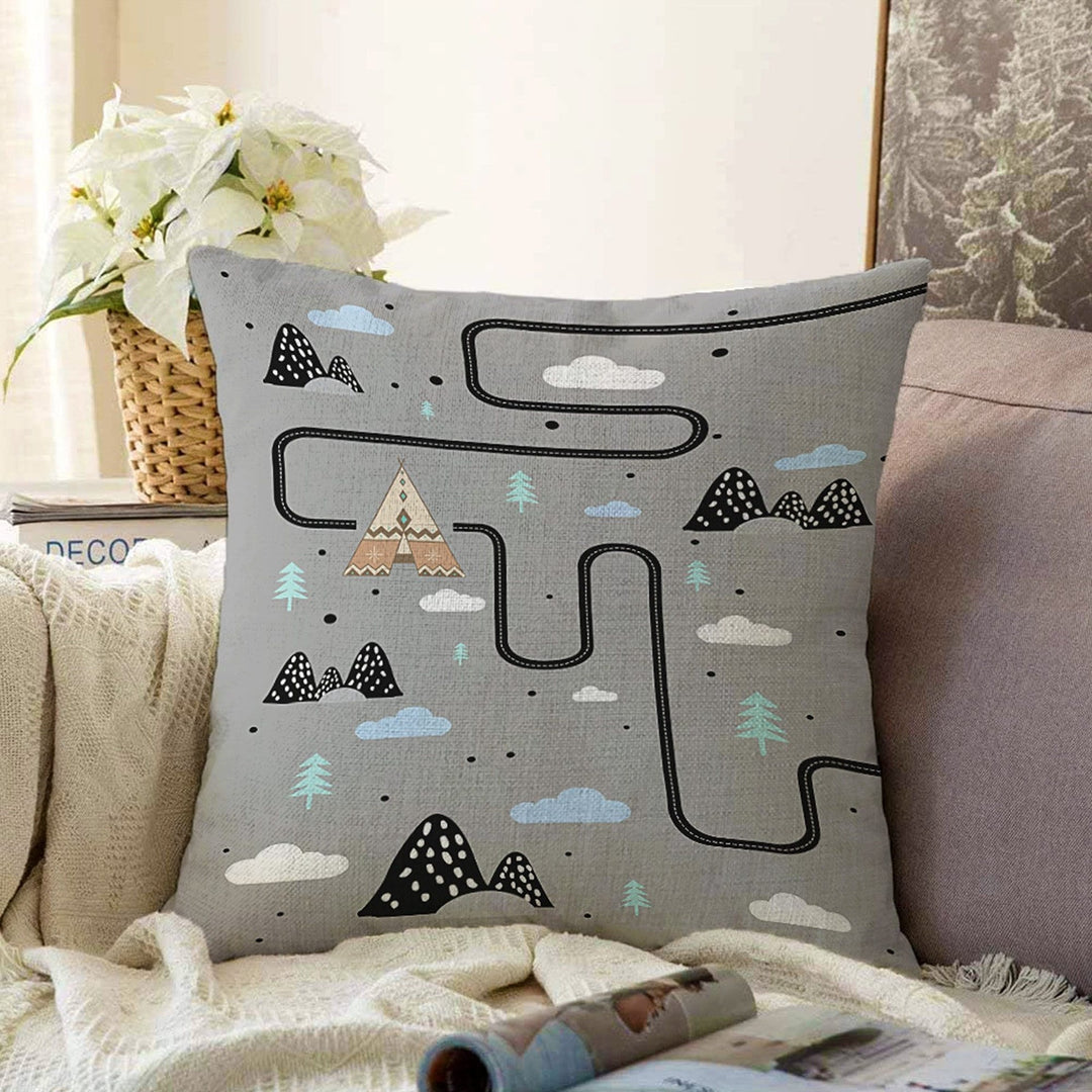 Kids Cushion Cover|Road Print Pillow Case|Educational Race Path Kids Room Pillow|Boho Bedding Decor|Decorative Animal Print Porch Pillowtop