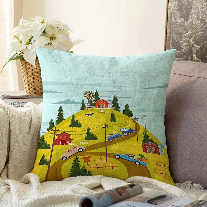 Kids Pillow Cover|Cars and Houses Cushion Case|Ship Print Kids Room Pillow|Colorful Gaming Room Decor|Decorative Pillowtop|Kid Cushion Case