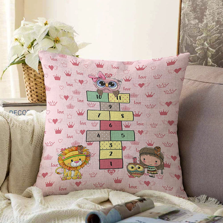 Kids Pillow Cover|Hopscotch Cushion Case|Colorful Kid Room Pillow|Boho Bedding Decor|Animal Pillowtop|Kid Cushion Case|Sofa Throw Pillowcase