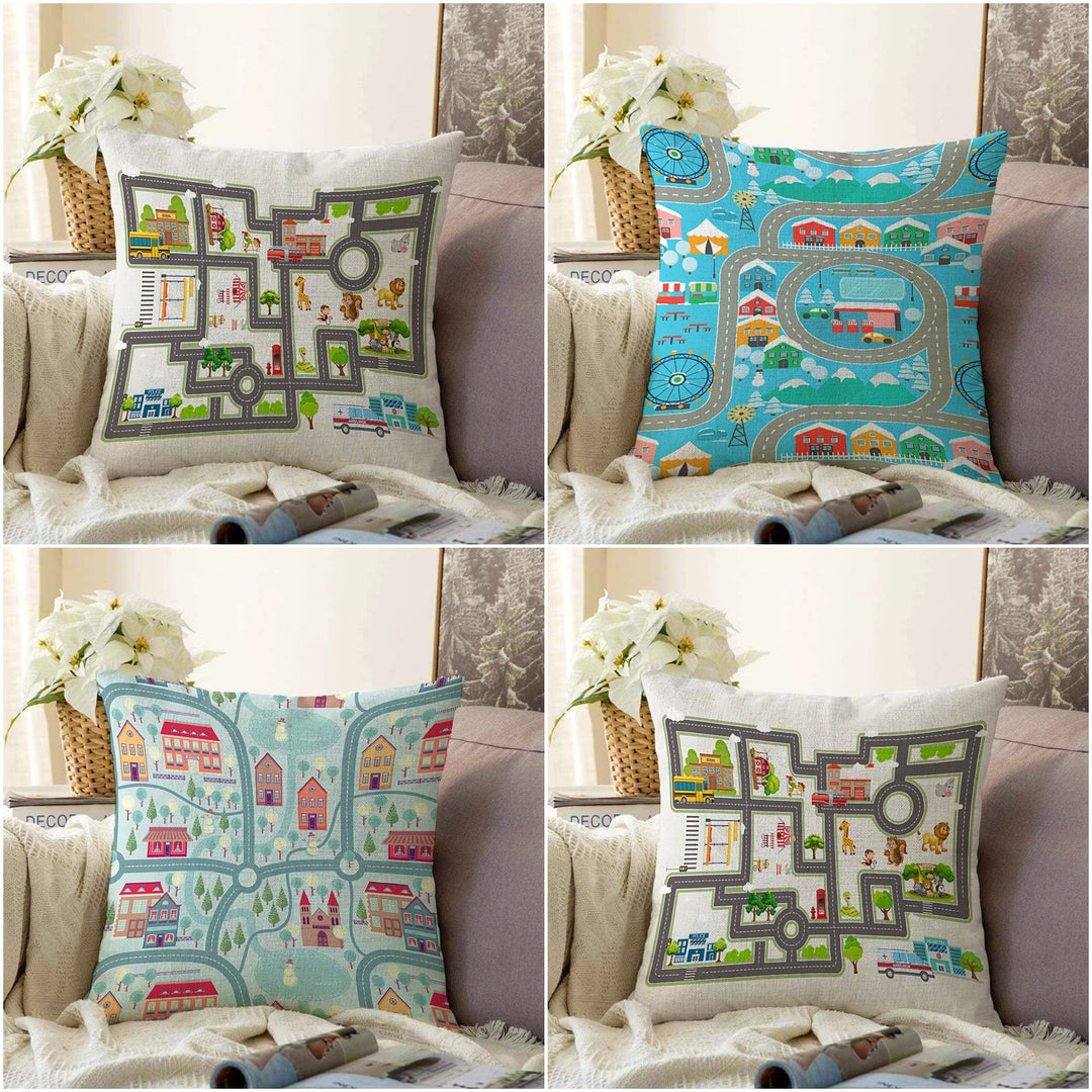 Kids Pillow Cover|Cars and Traffic Cushion Case|City Print Kids Room Pillow|Colorful Gaming Room Decor|Decorative Pillowtop|Kid Cushion Case