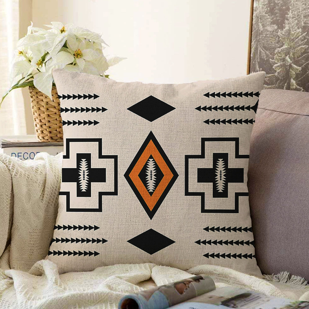 Rug Design Pillow Cover|Aztec Home Decor|Terracotta Southwestern Cushion Case|Ethnic Farmhouse Cushion Cover|Decorative Geometric Pillowtop