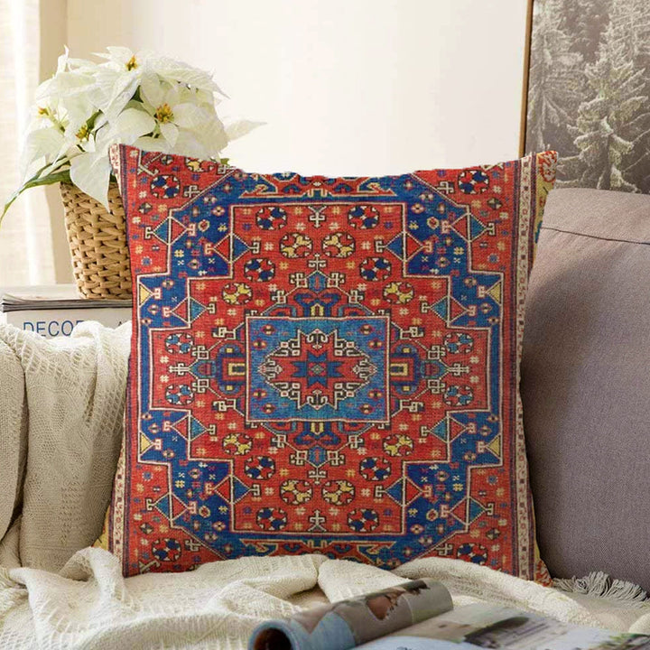 Kilim Pattern Pillow Cover|Rug Design Cushion Case|Worn Looking Pillow Case|Ethnic Home Decor|Farmhouse Style Geometric Throw Pillowtop