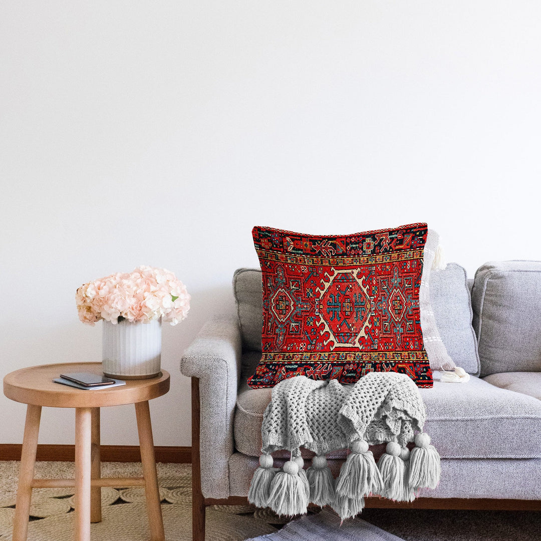 Kilim Pattern Pillow Cover|Rug Design Cushion Case|Worn Looking Pillow Case|Ethnic Home Decor|Farmhouse Style Geometric Throw Pillowtop