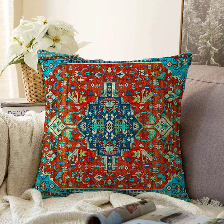 Kilim Pattern Pillow Cover|Rug Design Cushion Case|Worn Looking Pillow Case|Ethnic Home Decor|Farmhouse Style Geometric Throw Pillowtop