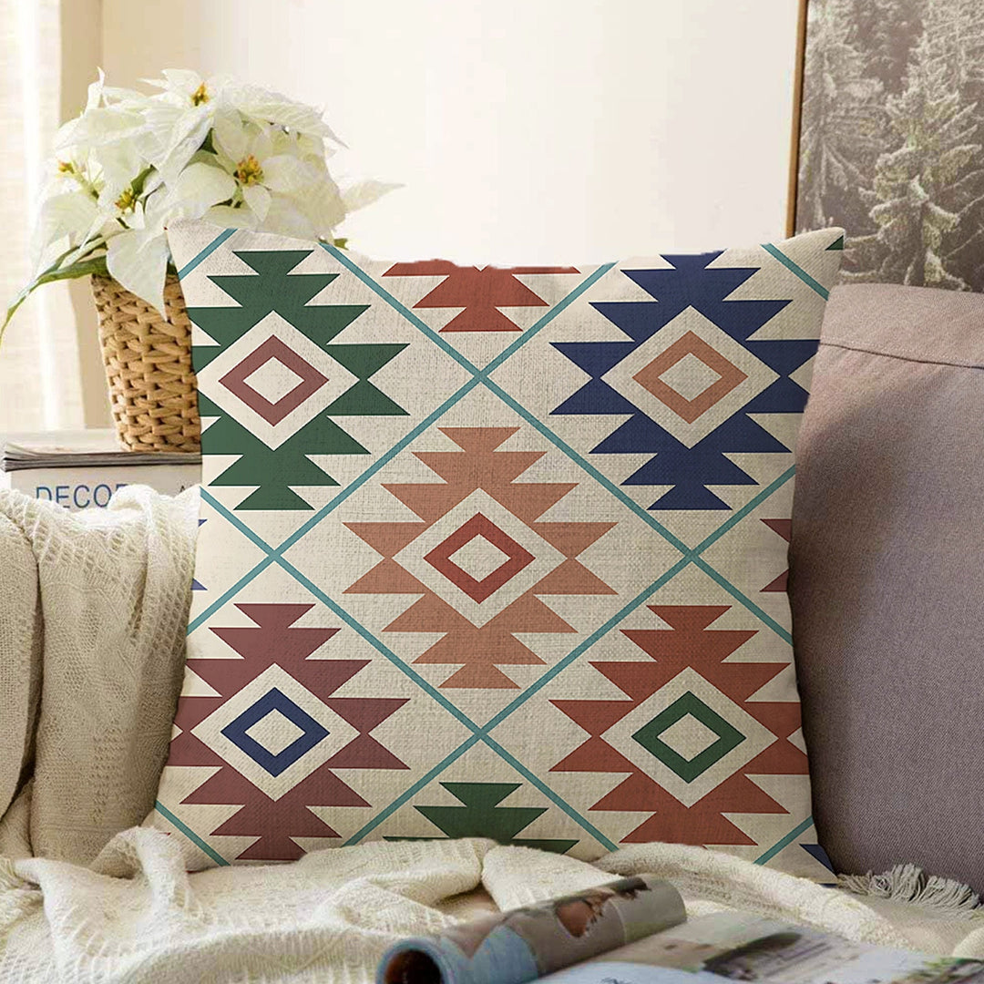 Rug Design Pillow Cover|Decorative Geometric Pillowtop|Southwestern Cushion Case|Aztec Home Decor|Ethnic Farmhouse Outdoor Cushion Cover