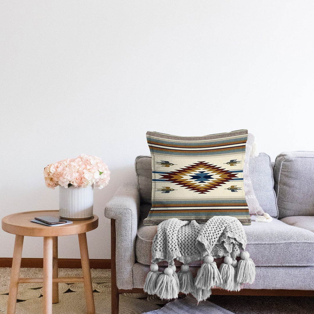 Rug Design Pillow Cover|Decorative Geometric Pillowtop|Southwestern Cushion Case|Aztec Home Decor|Ethnic Farmhouse Outdoor Cushion Cover