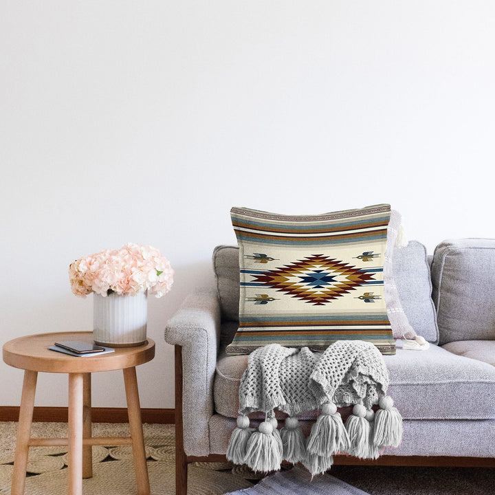 Rug Design Pillow Cover|Decorative Geometric Pillowtop|Southwestern Cushion Case|Aztec Home Decor|Ethnic Farmhouse Outdoor Cushion Cover