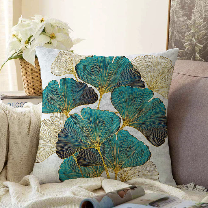 Emerald Pillow Cover|Blue Leaf Cushion Case|Summer Home Decor|Farmhouse Cushion Cover|Decorative Floral Pillowtop|Spring Sofa Pillow Case