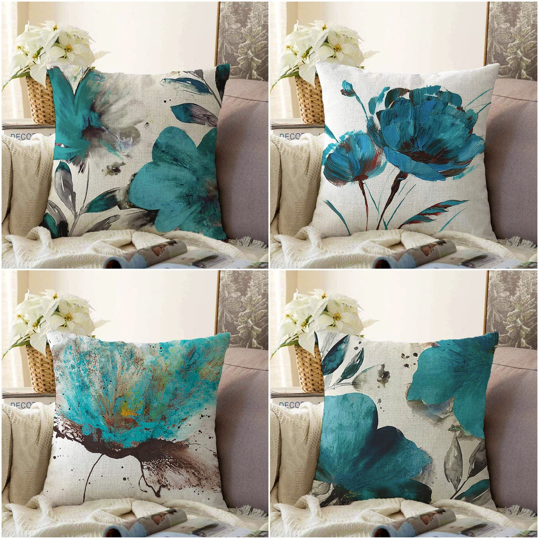 Turquoise Floral Pillow Cover|Summer Trend Pillow Case|Decorative Throw Pillowtop|Turquoise Home Decor|Farmhouse Style Turquoise Pillowcase