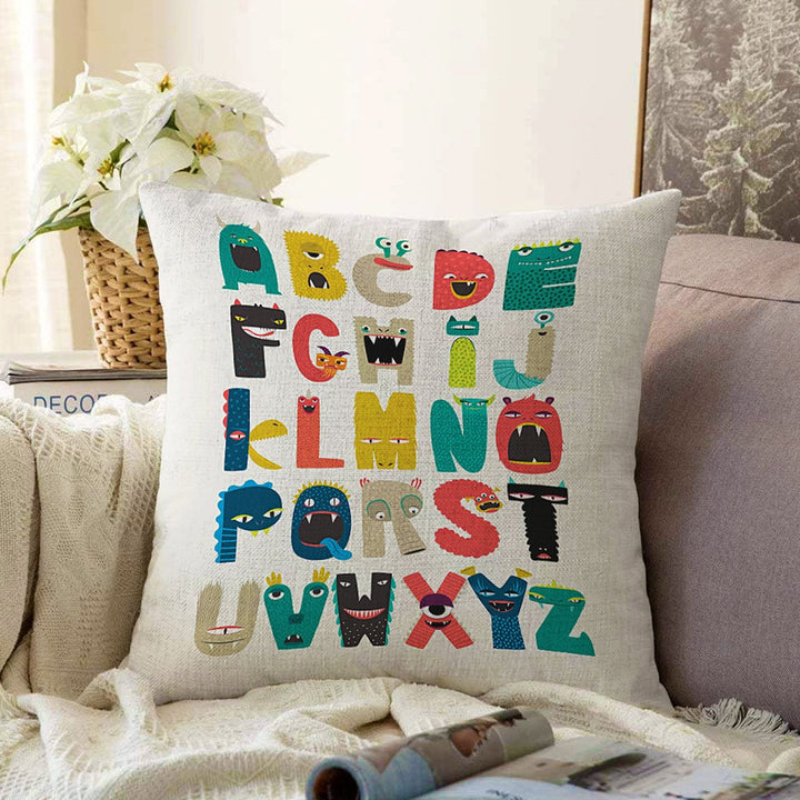 Kids Pillowcase|Letters and Numbers Cushion Case|Educational Dinosaur Print Pillow|Animal Train Pillowtop|Kid Cushion Case|Sofa Throw Pillow