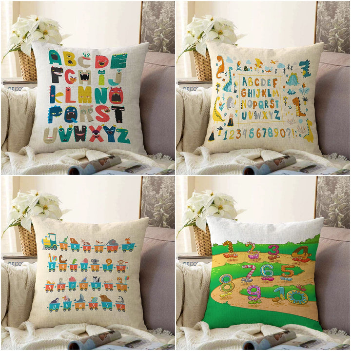 Kids Pillowcase|Letters and Numbers Cushion Case|Educational Dinosaur Print Pillow|Animal Train Pillowtop|Kid Cushion Case|Sofa Throw Pillow