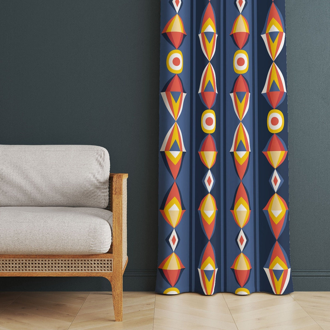 Abstract Curtain|Thermal Insulated Boho Panel Window Curtain|Decorative Retro Style Living Room Curtain|Housewarming Bohemian Window Decor