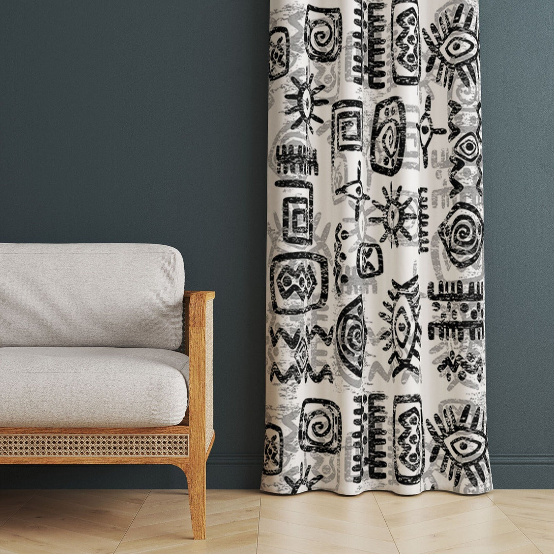 Ethnic Print Curtain|Abstract Geometric Authentic Window Decor|Thermal Insulated Tribal Panel Window Curtain|Rug Design Living Room Curtain