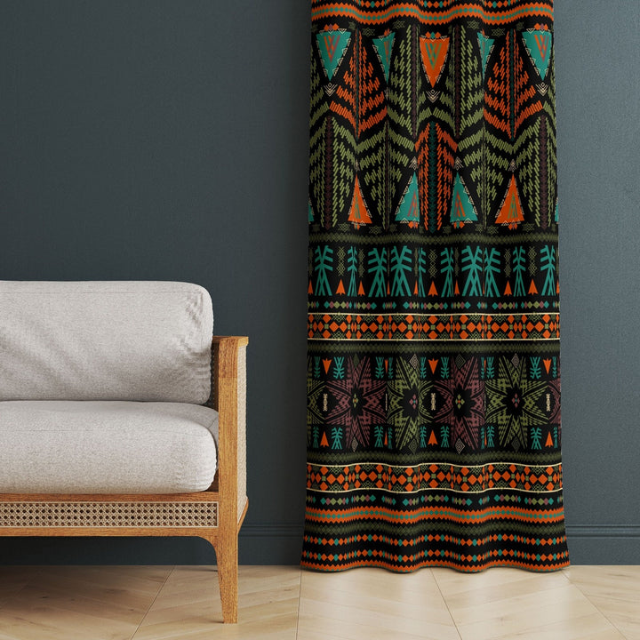 Ethnic Print Curtain|Thermal Insulated Terracotta Panel Window Curtain|Rug Design Living Room Curtain|Geometric Authentic Window Decor